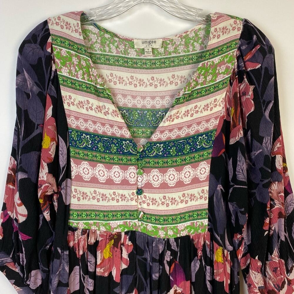 Umgee Floral Mixed Print Peasant Dress Size Small - Picture 4 of 11